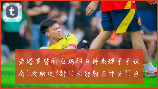 劳塔罗替补出场24分钟表现平平仅有1次助攻3射门未能射正评分71分